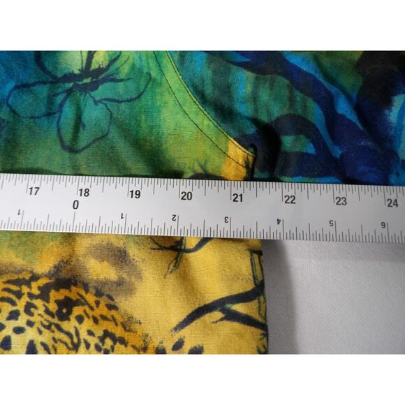 Kaktus USA Linen Top Blouse Button up Cheetah Animal Africa Trees Art to Wear Co - Picture 12 of 15